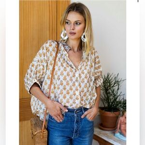 EMERSON FRY INDis COLLECTION MANDARIN COLLAR TOP - LITTLE MARIGOLDS ORGANIC OS